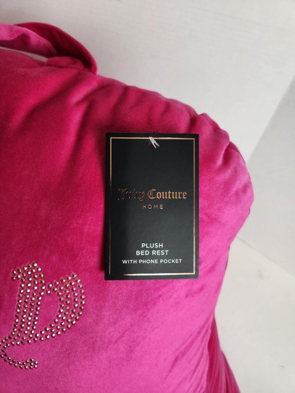 NWT Juicy Couture Home Hot Pink Plush Bed Rest Pillow Backrest w/Phone Pocket - Picture 7 of 16